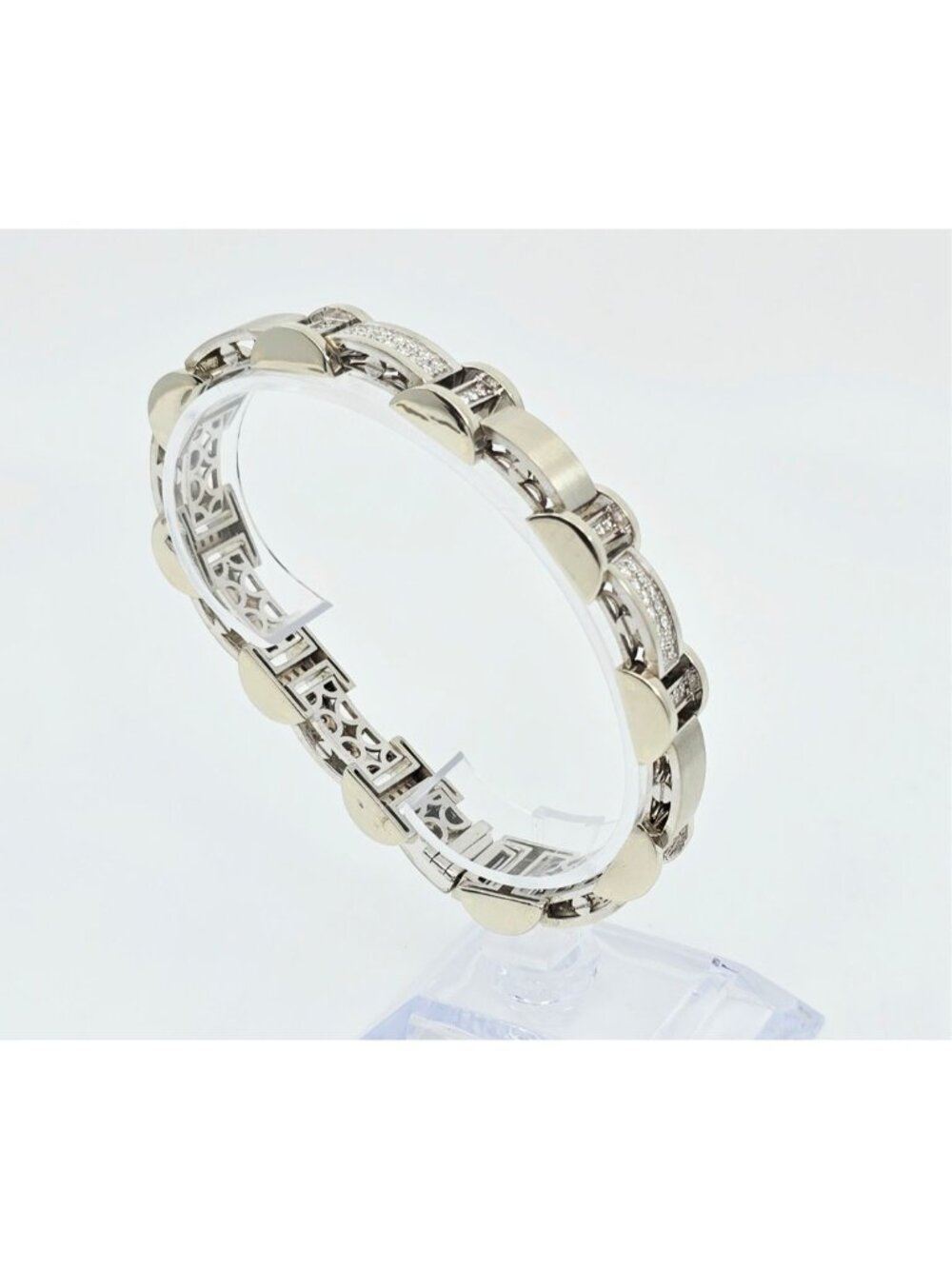 Fancy 14K Karat Solid White Gold Designer Diamond Custom Link Bracelet - 8.50" L